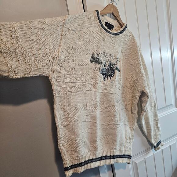 Vintage Croft & Barrow Wolves Sweater Mens Lg White 90s Cosby Academia Grandpa - Picture 7 of 11